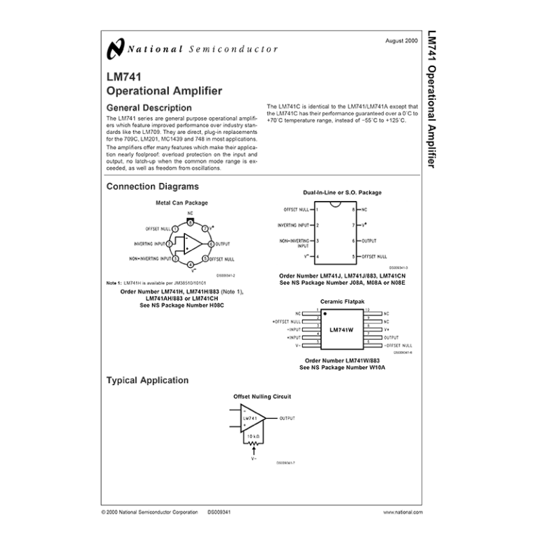 Lm National Operational Amplifier Datasheet