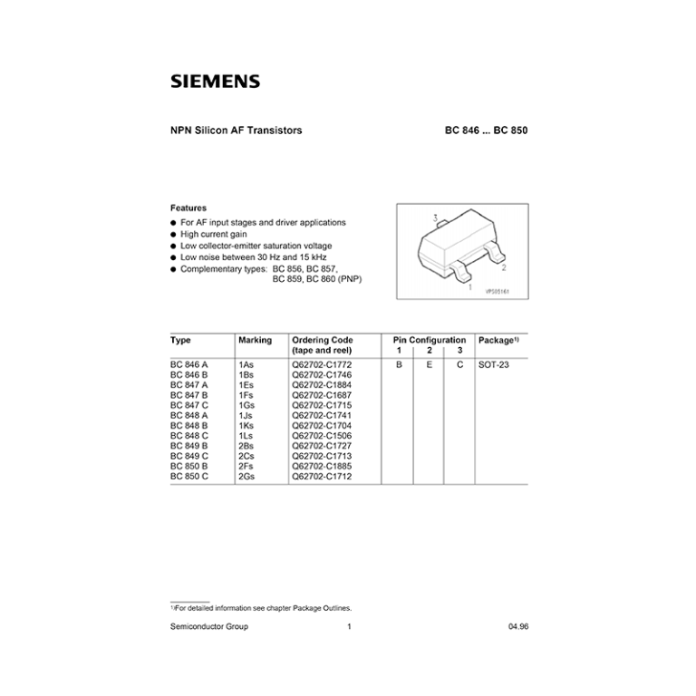 Bc B Smd Marking Fs Siemens Npn Transistor Datasheet