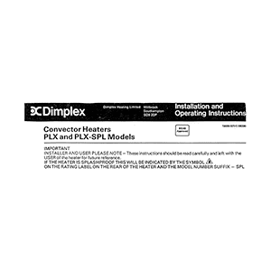 Dimplex PLX075 Panel Convector Heater Installation and Operating Instructions