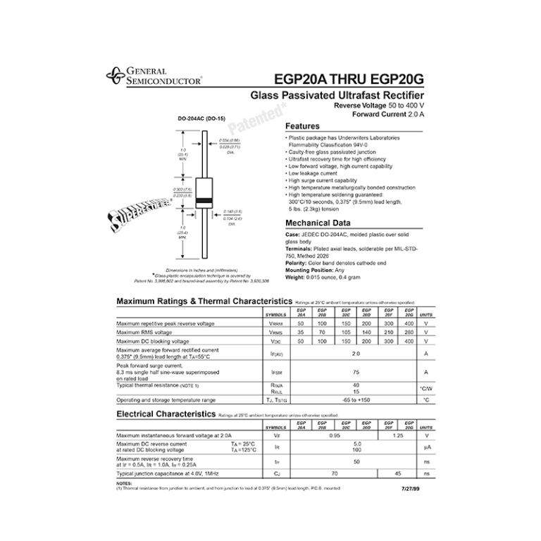 EGP20B General Semi 2A 100V Ultrafast Rectifier Datasheet