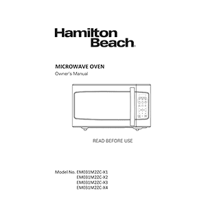 Hamilton Beach 1.1 cu.ft. 1000W Microwave Oven EM031M2ZC-X1 Owner's Manual