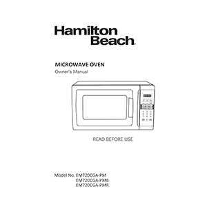 Hamilton Beach 0.7 cu.ft. 700W Microwave Oven EM720CGA-PM Owner's Manual