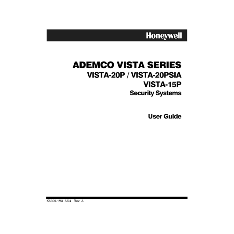 ADEMCO VISTA20P Honeywell Security System User Manual