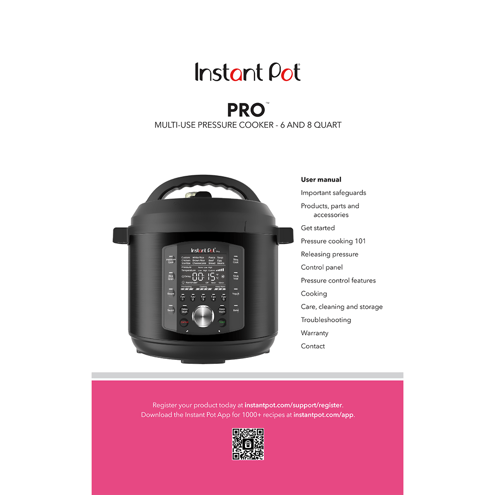Instant Pot Pro 8qt Pressure Cooker User Manual