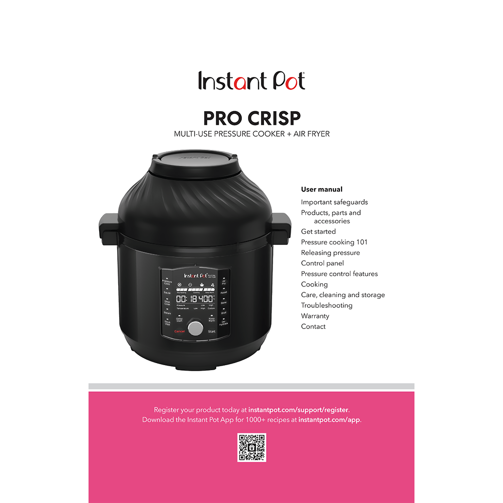 Instant Pot Pro Crisp 8qt Pressure Cooker/Air Fryer Manual