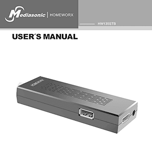 HomeWorx HW135STB Mediasonic ATSC Digital Converter Box Dongle User's Manual