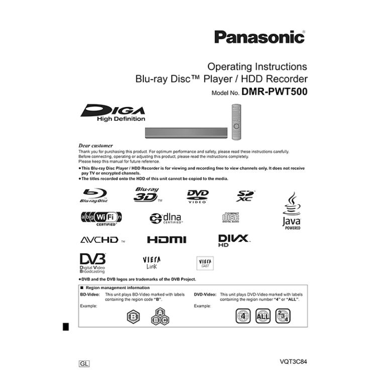 DMR-PWT500 Panasonic Blu-ray Player/HDD Recorder User Manual