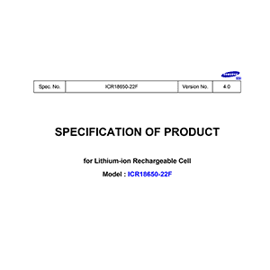 Samsung SDI ICR18650-22F Rechargeable Lithium-ion Cell Datasheet