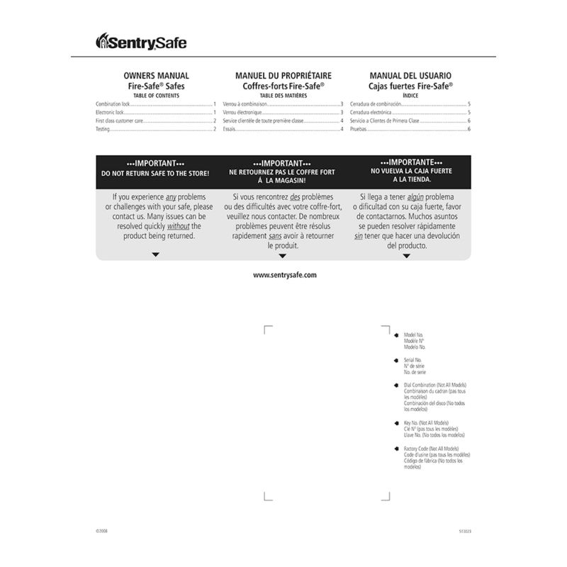 SentrySafe A4487 Safe Owner's Manual