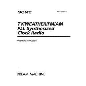 Sony ICF-C113V Dream Machine Clock Radio Operating Instructions