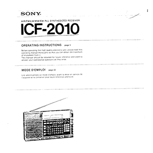 Sony ICF-2010 Receiver Operating Instructions