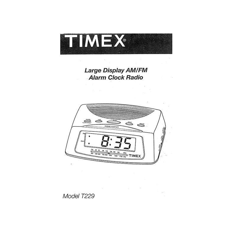 Timex T229 Large Display Alarm Clock Radio User Manual